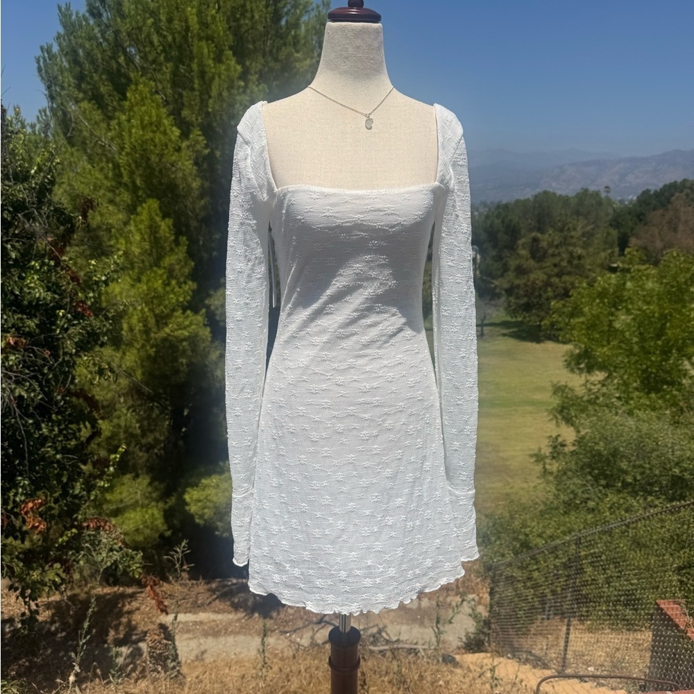 NWOT Princess Polly Lanchester Textured Whitr Long Sleeve Dress - Picture 6 of 9